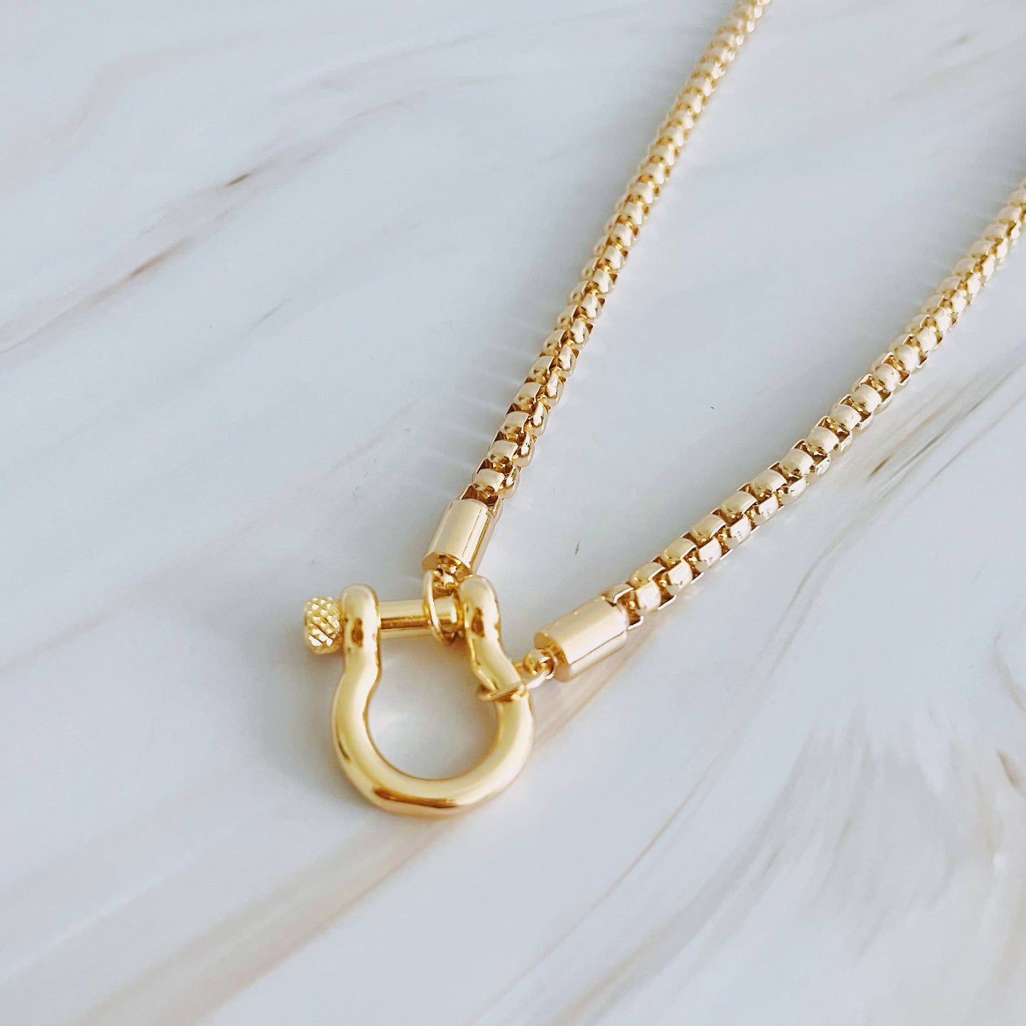 Luxe Pendant Box Chain Necklace: Two Toned