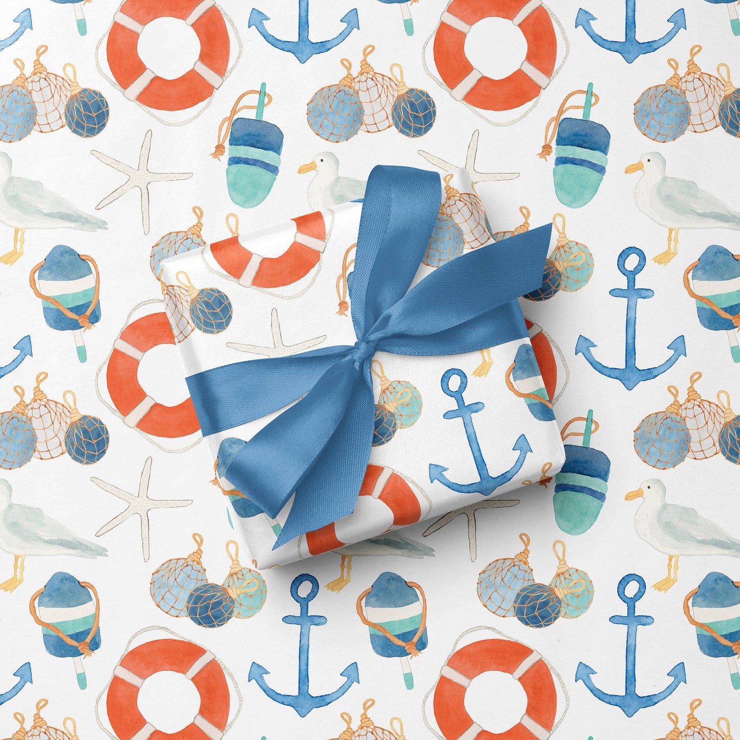 Retro Coastal Gift Wrap | Nautical Gift Wrap: Roll of 3 Sheets