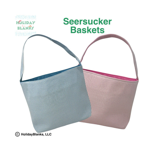 Easter or Halloween Seersucker basket embroidery blanks: Green