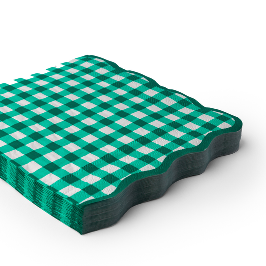 ELEGANT EMERALD GREEN GINGHAM DINNER NAPKINS