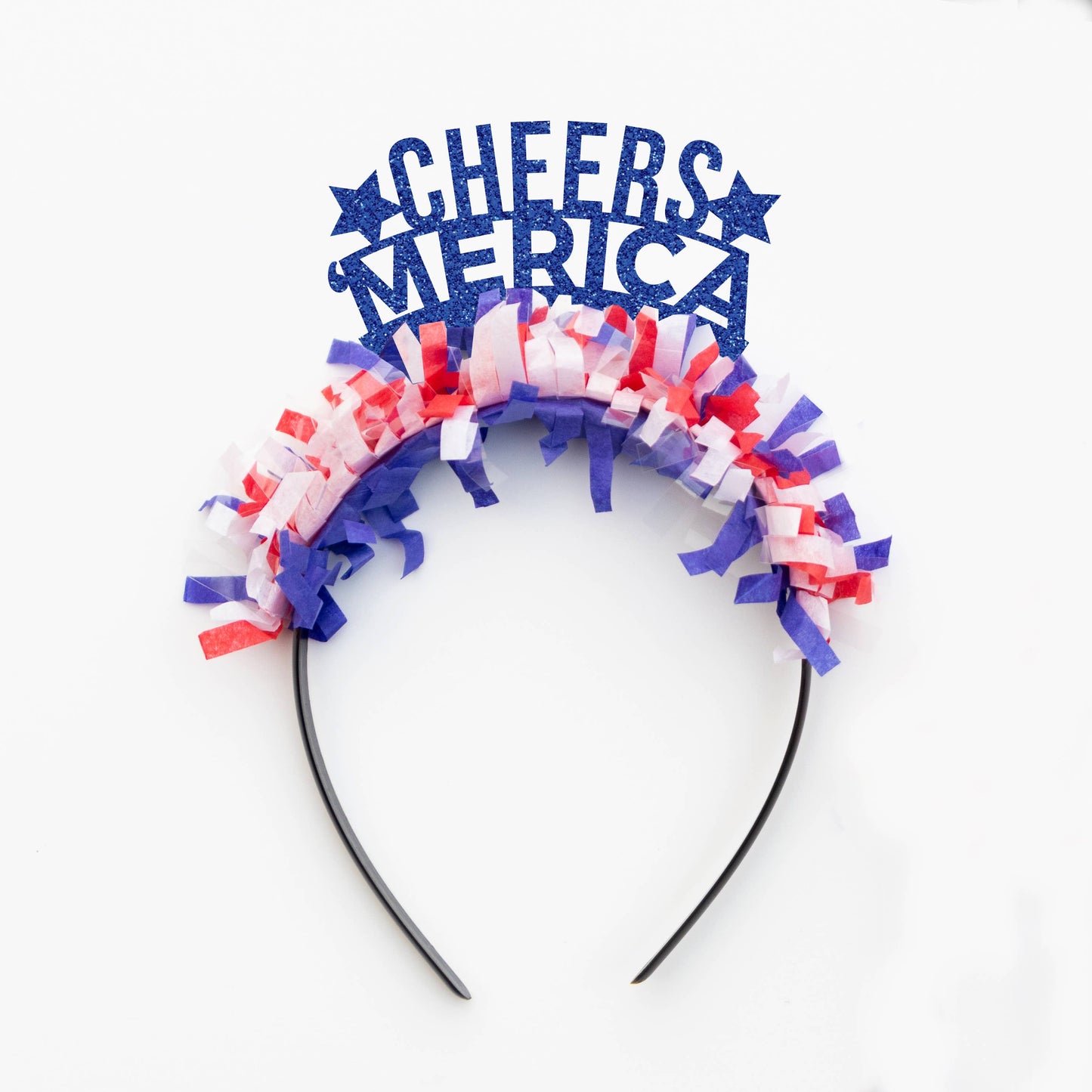 Cheers 'Merica 4th of July Party Headband Decor: USA / Royal Blue Words
