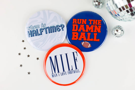 Navy & Orange Game Day  Buttons | Game Day Pins: Run The Damn Ball -  Navy & Orange