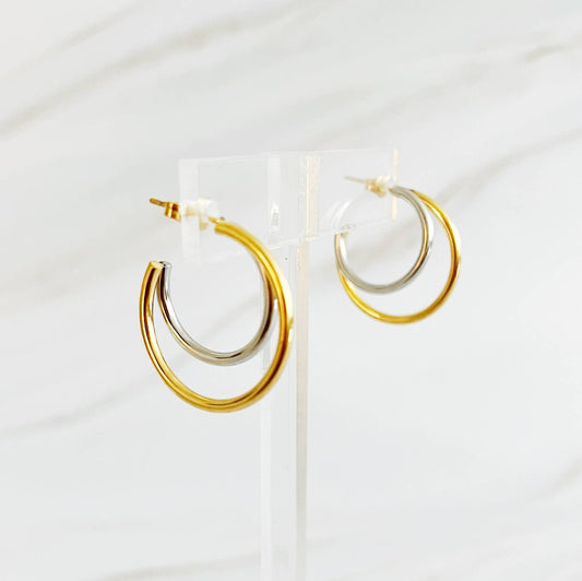 Uptown Two Tone Hoop Earrings