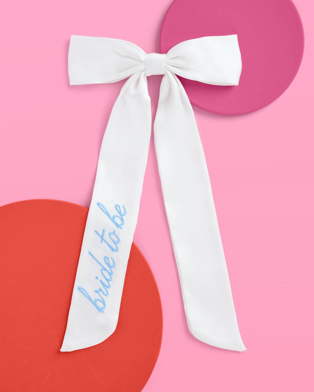 Bride To Be Embroidered Hair Bow | white, blue bridal