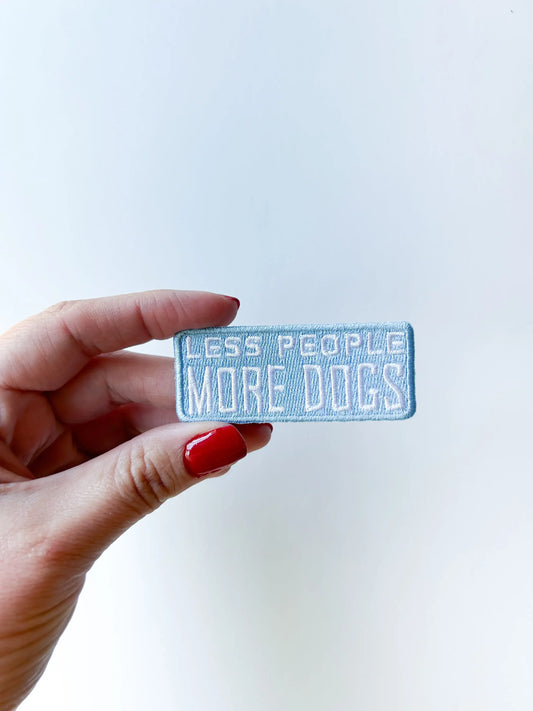 Less People More Dogs Light Blue Embroidered Iron On Patch