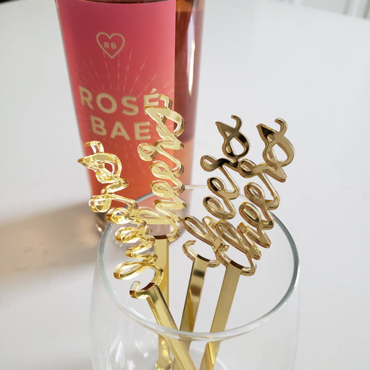 New Year's Eve Party Gold Cheers Swizzle Sticks - Set of 4