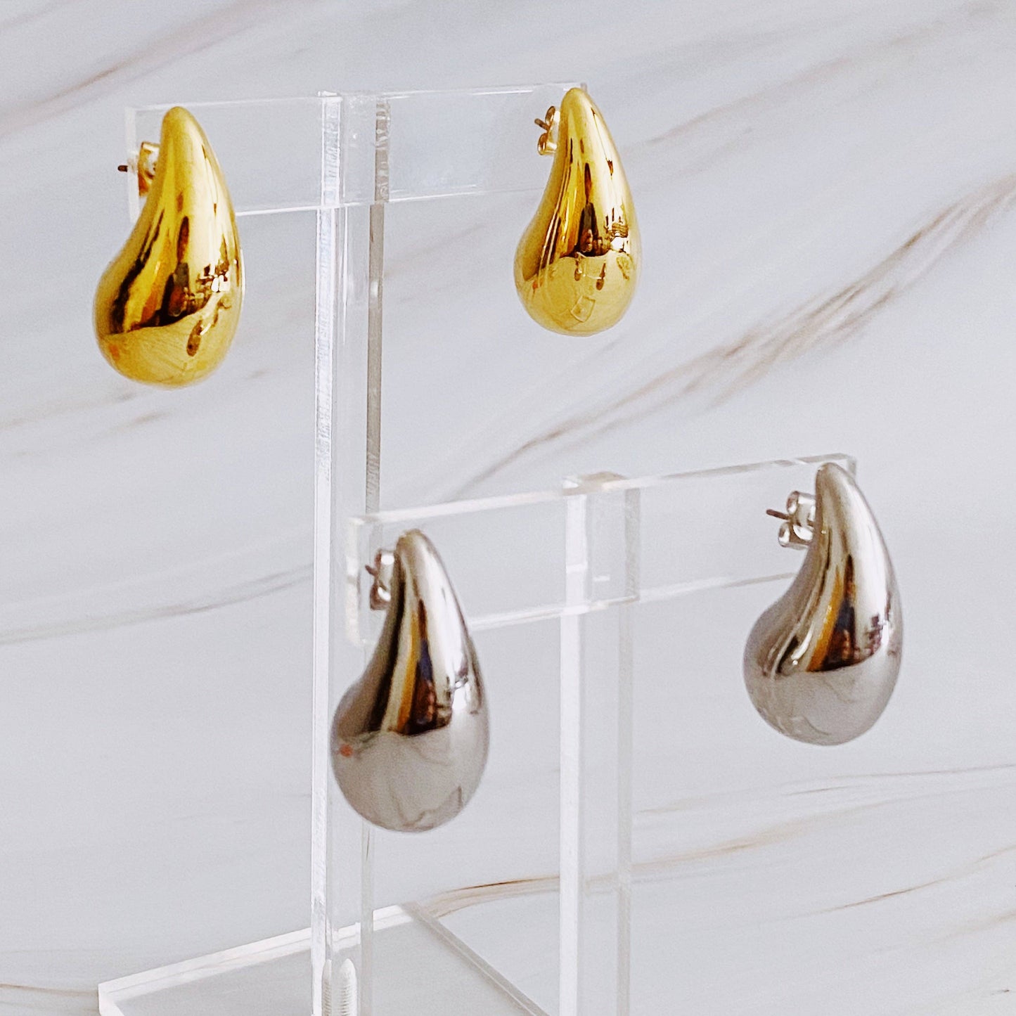 Statement Hollow Teardrop Stud Earrings: Gold