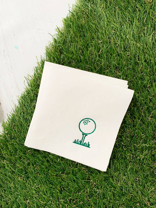 Golf Tee Cocktail Napkins - Green on White