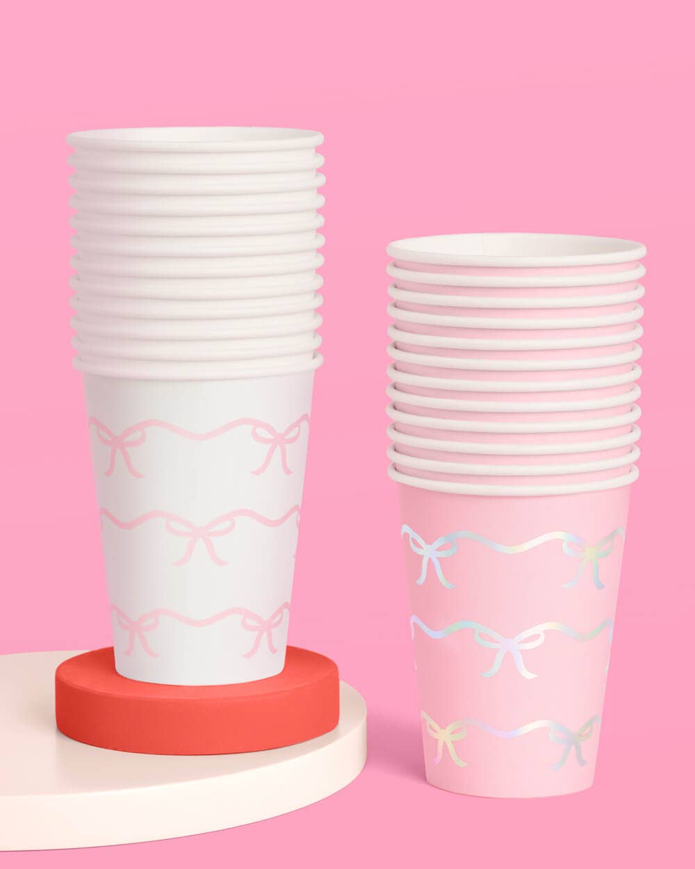 Bow Paper Cups Set of 24 | Pink Bow Party Drinkware, Bach