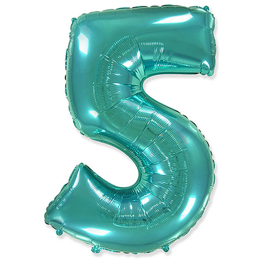 42 Inch Teal Number 5 Foil Balloon