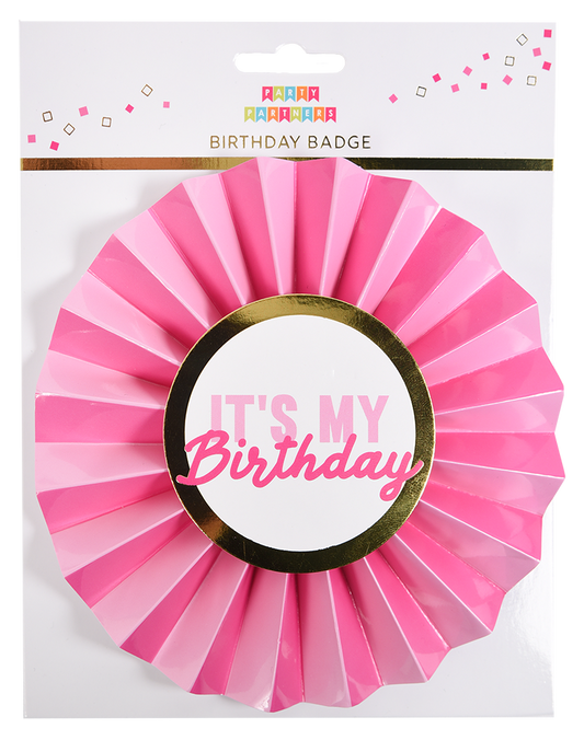 Pink It's My Birthday Paper Badge