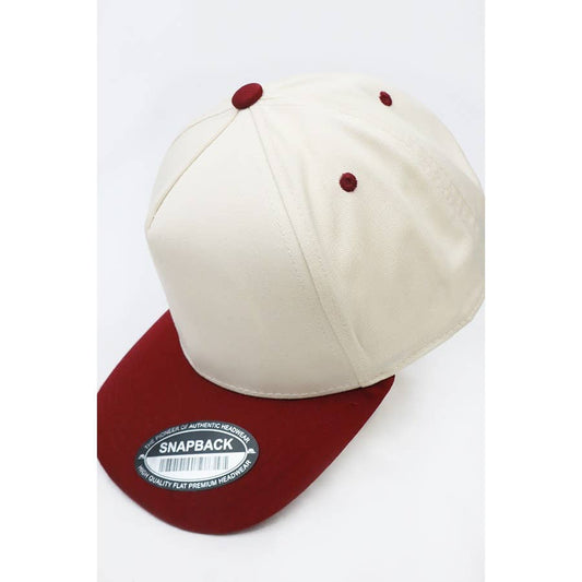 Classic  Two Tone Snap Back Baseball Cap: CREAM/RED / ONE