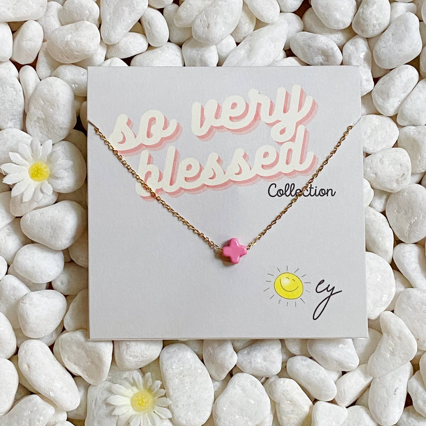 So Very Blessed Cross Necklace: Pink