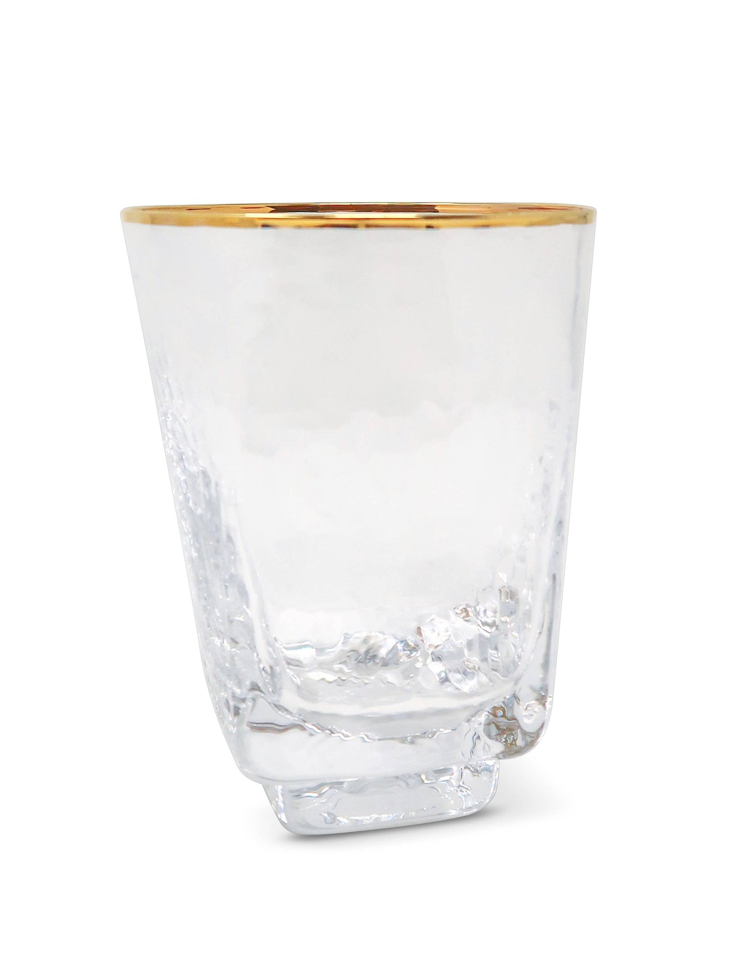 Set of 6 Square Shaped Hammered Glasses with Gold Rim: Flute