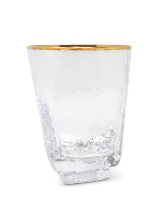 Square Shaped Hammered Glasses with Gold Rim: Tumbler