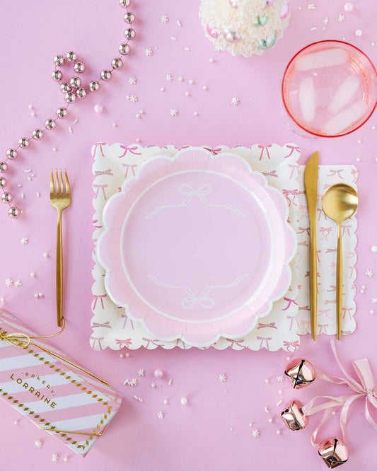 PLPL1830 - Round Pink Bows Paper Plate