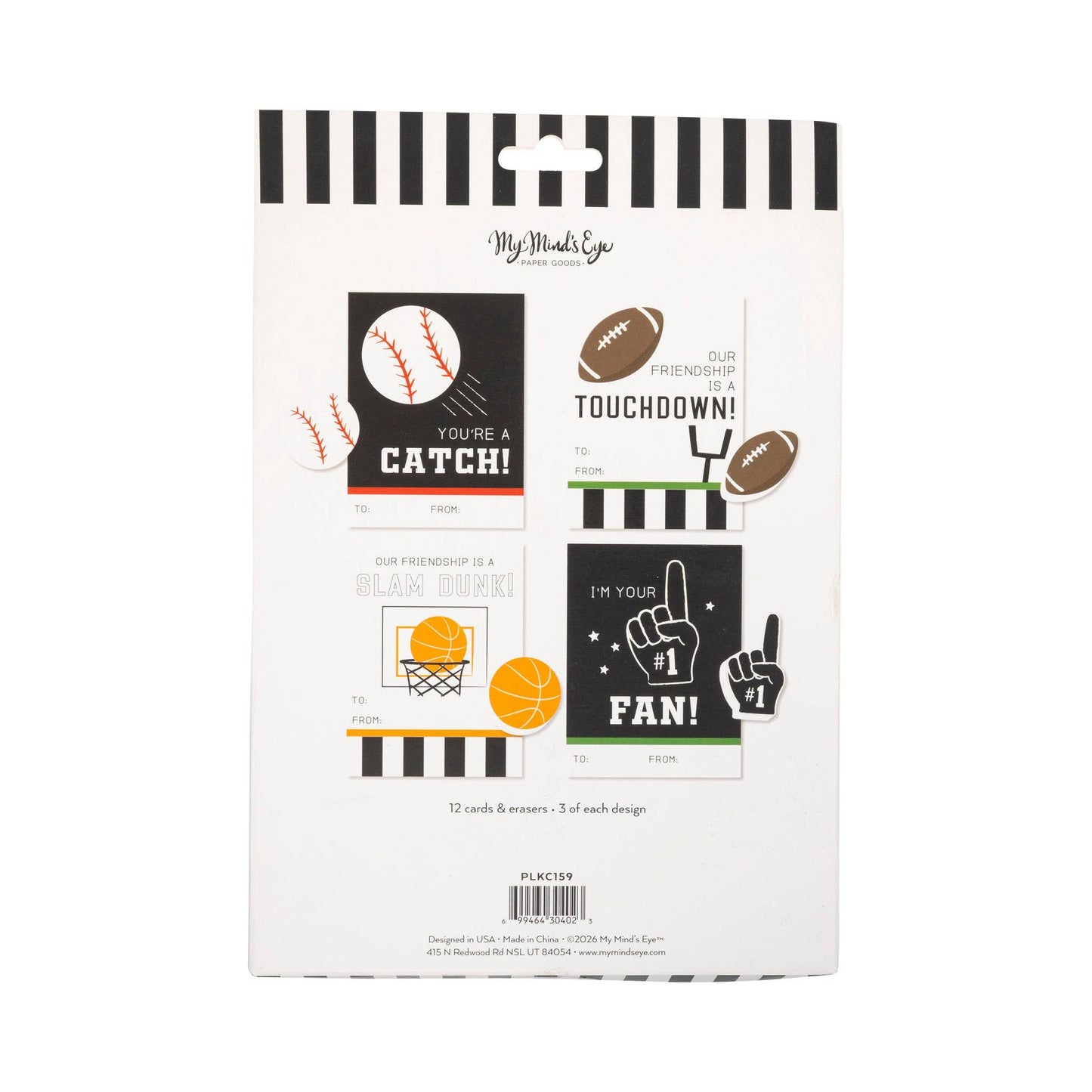 PLKC159 - Sports Valentine's Cards and Eraser Set (12 each)