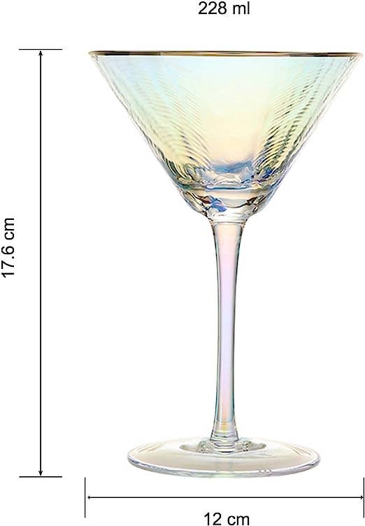 Iridescent Hammered Martini Glasses - Set of 2 Gold Rim 8oz