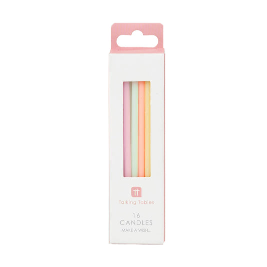 Rainbow Pastel Birthday Candles - 16 Pack