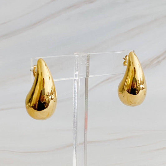 Statement Hollow Teardrop Stud Earrings: Gold