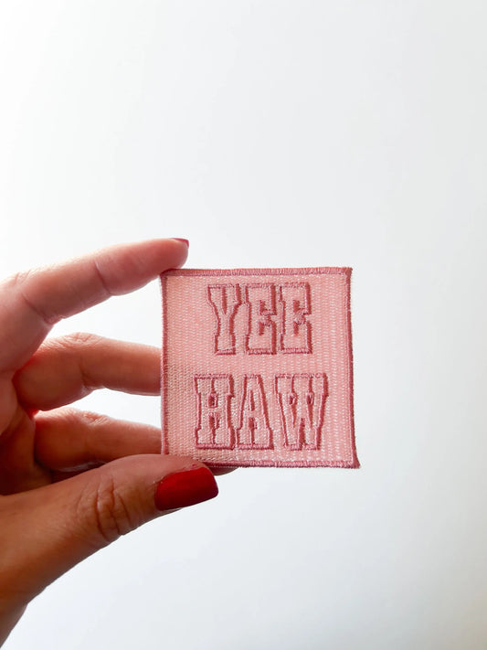 Yee Haw Pink Embroidered Iron On Patch