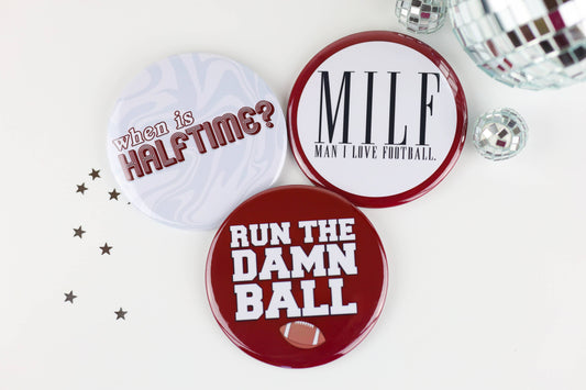 Maroon Game Day  Buttons | Game Day Pins: When Is Halftime? - Maroon