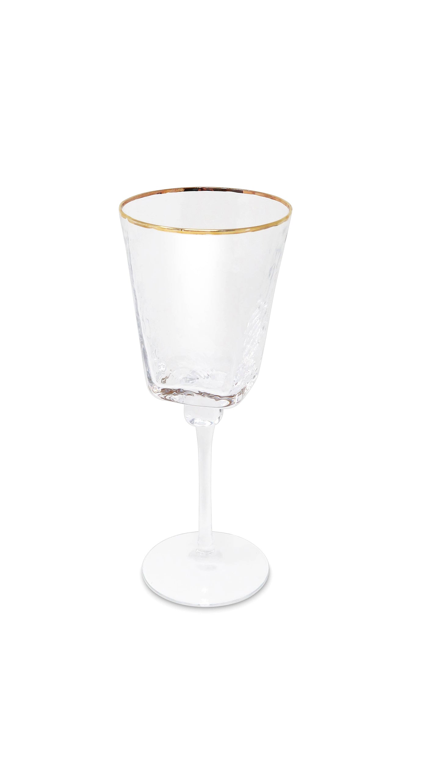 Set of 6 Square Shaped Hammered Glasses with Gold Rim: Flute