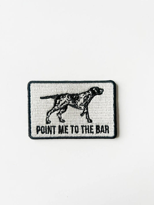 Point Me To The Bar Black & White Pointer Dog Iron-On Patch