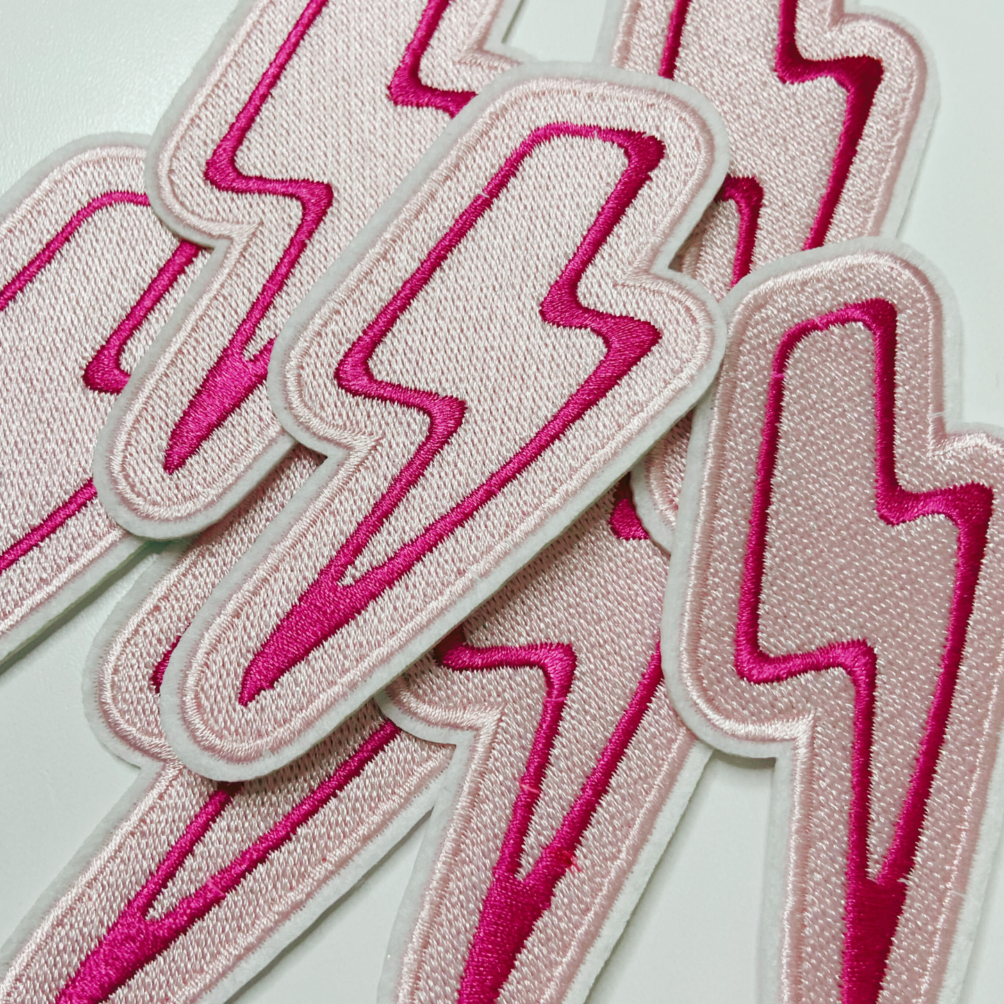 3.5” Pink Lightning Bolt-  Embroidered Hat Patch: QTY 1