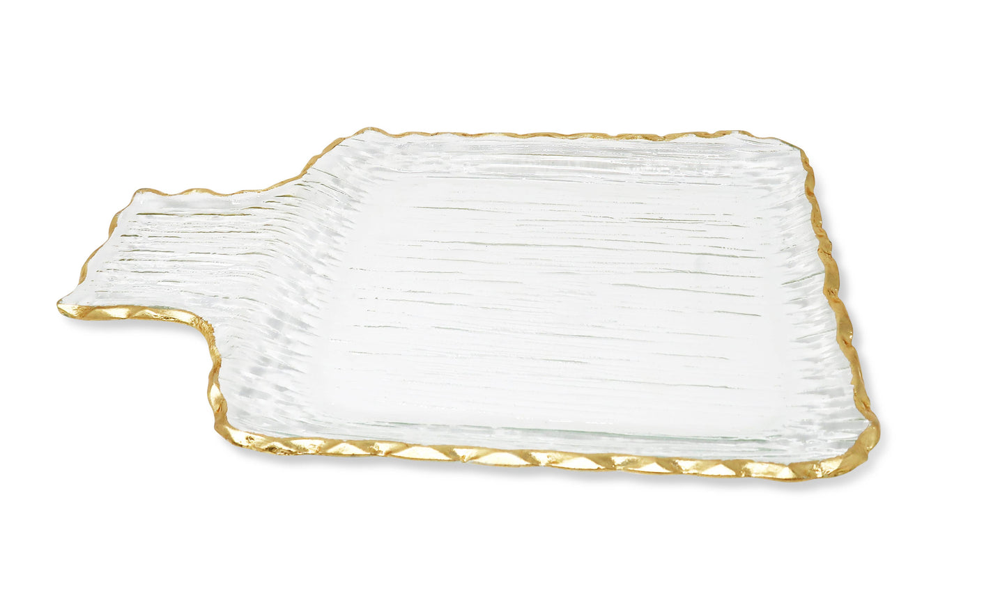 Glass Square Tray With Gold Border: Small