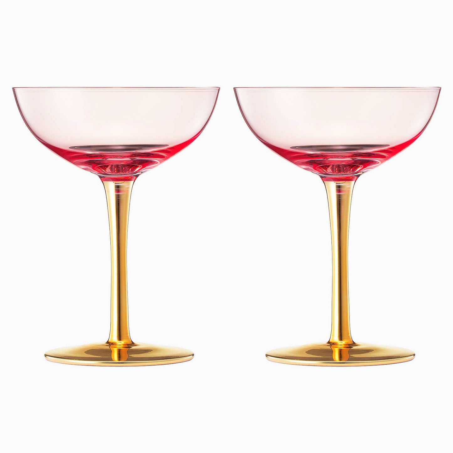 Colored Coupe Art Deco Glasses, Gold | Set of 2 | 12 oz