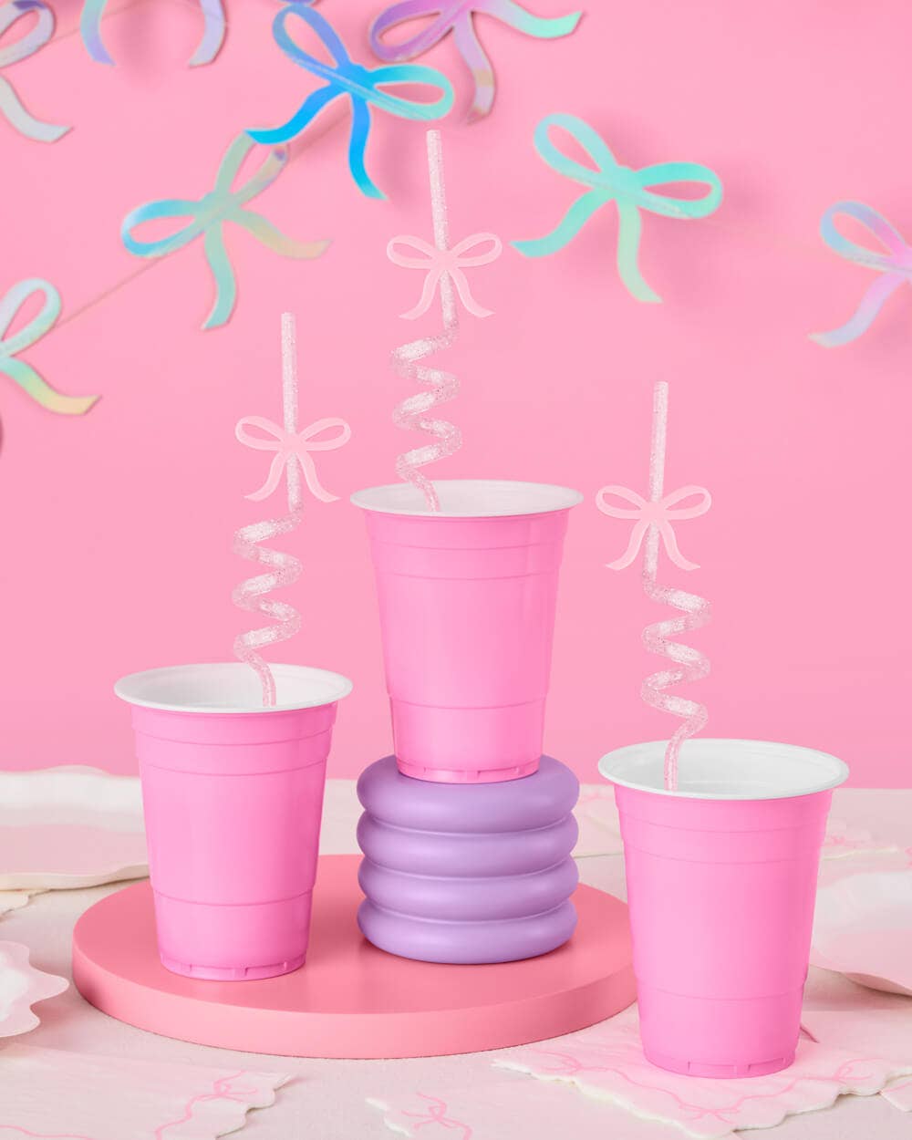 Bow Reusable Glitter- 12 Straws | pink glitter, drinkware