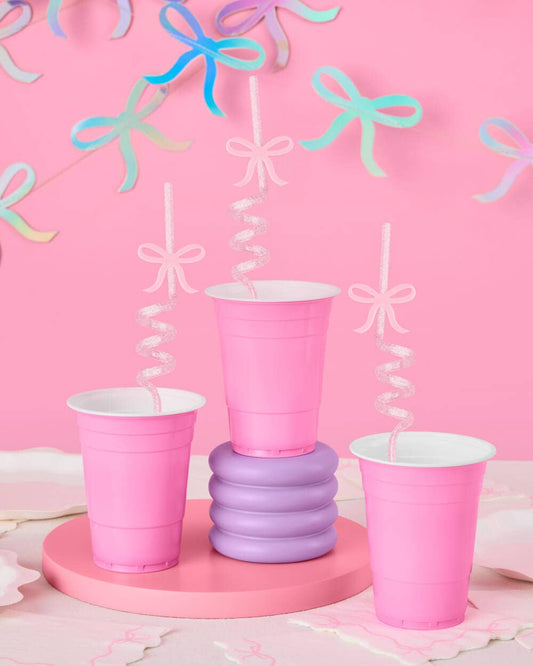 Bow Reusable Glitter- 12 Straws | pink glitter, drinkware