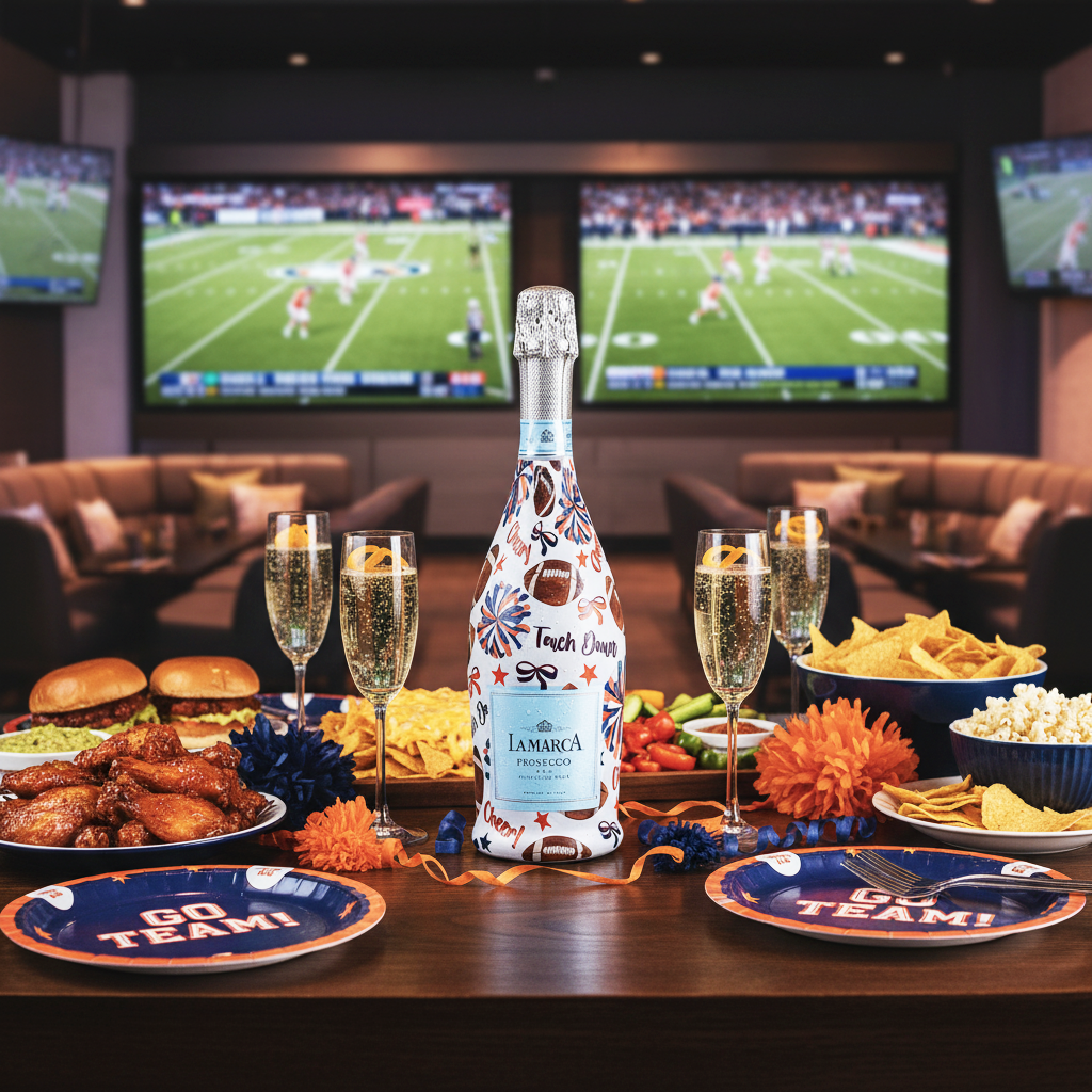 Navy & Orange Game Day Prosecco Bottle Wrap