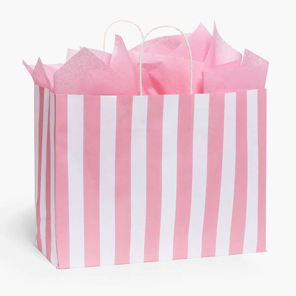 Pink Cabana Stripe Paper Gift Bag 8x4.75x10.5"