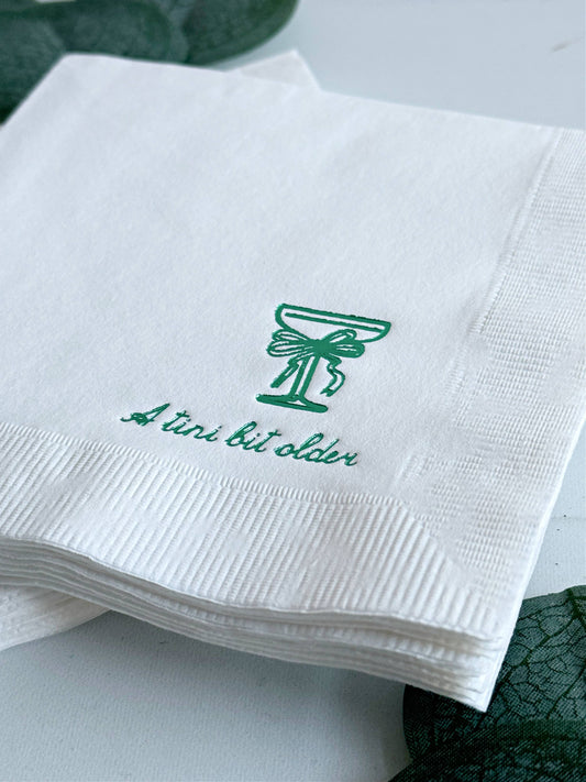Tini Bit Older Cocktail Napkins - Green Preppy Bow