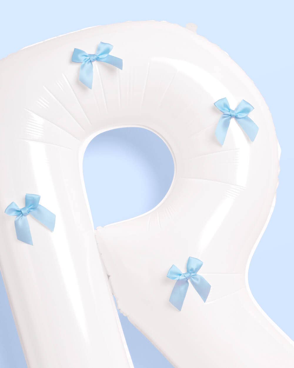 White Bride Balloons with Blue Bows | Bridal Party Decor