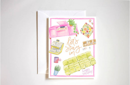 Let's stay in introvert birthday card, homebody, puzzles