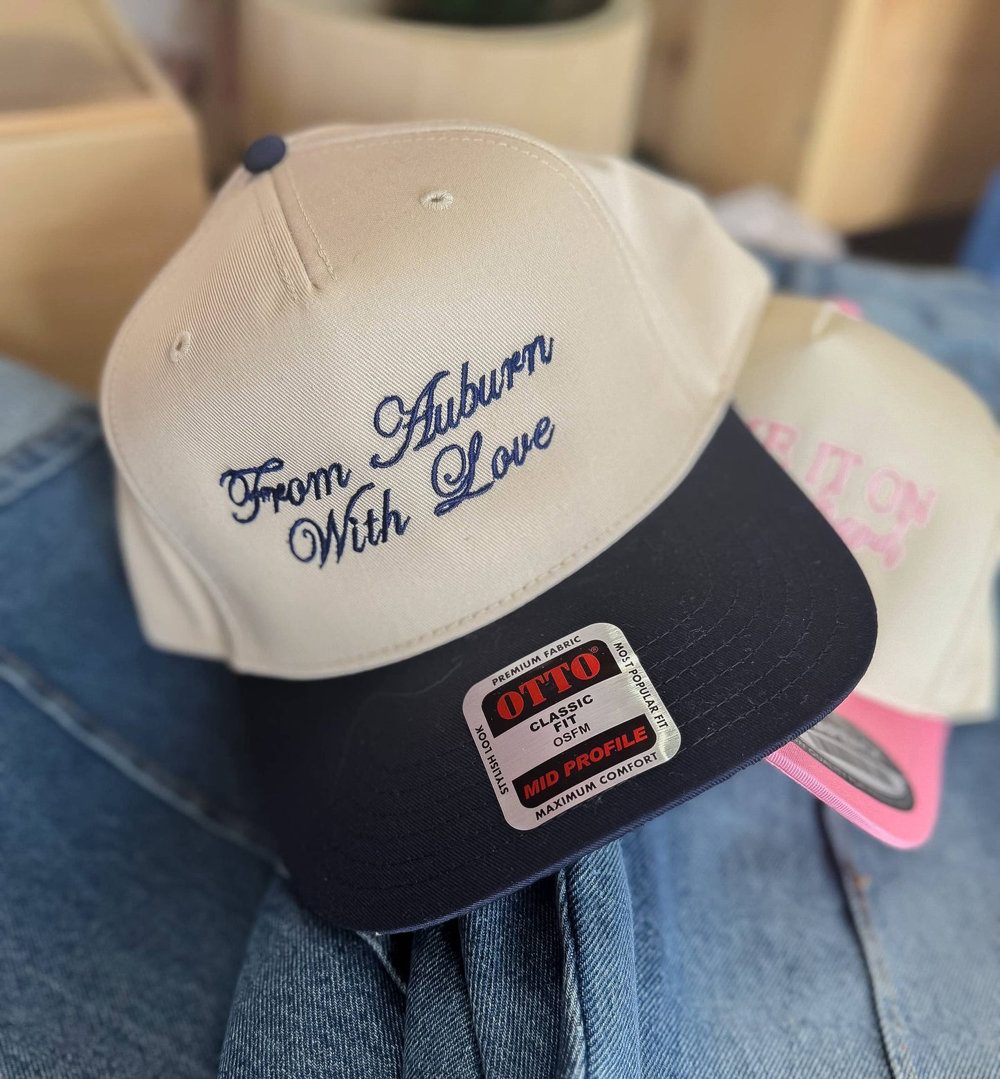 Custom Embroidered Hat, Two Tone Hat, Embroidered Hats: Natural/Navy