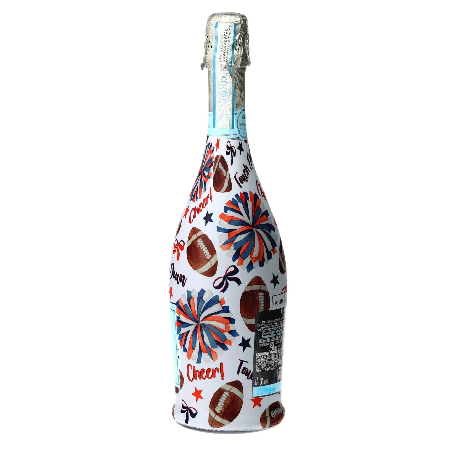 Navy & Orange Game Day Prosecco Bottle Wrap