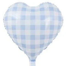 18 Inch Blue Gingham Heart Foil Balloon