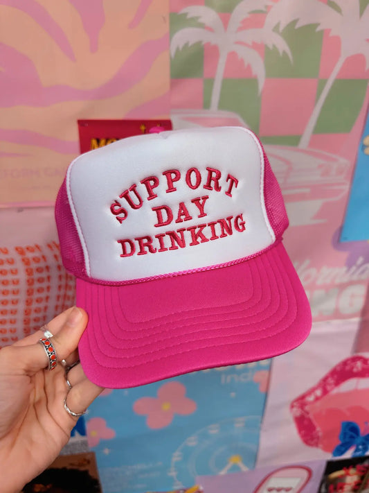 Support Day Drinking Trucker Hat - Hot Pink