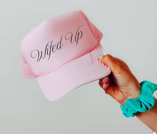 Wifed Up, Wifey, Trucker Hat, Bridal Accessories, Trendy: Pink/White