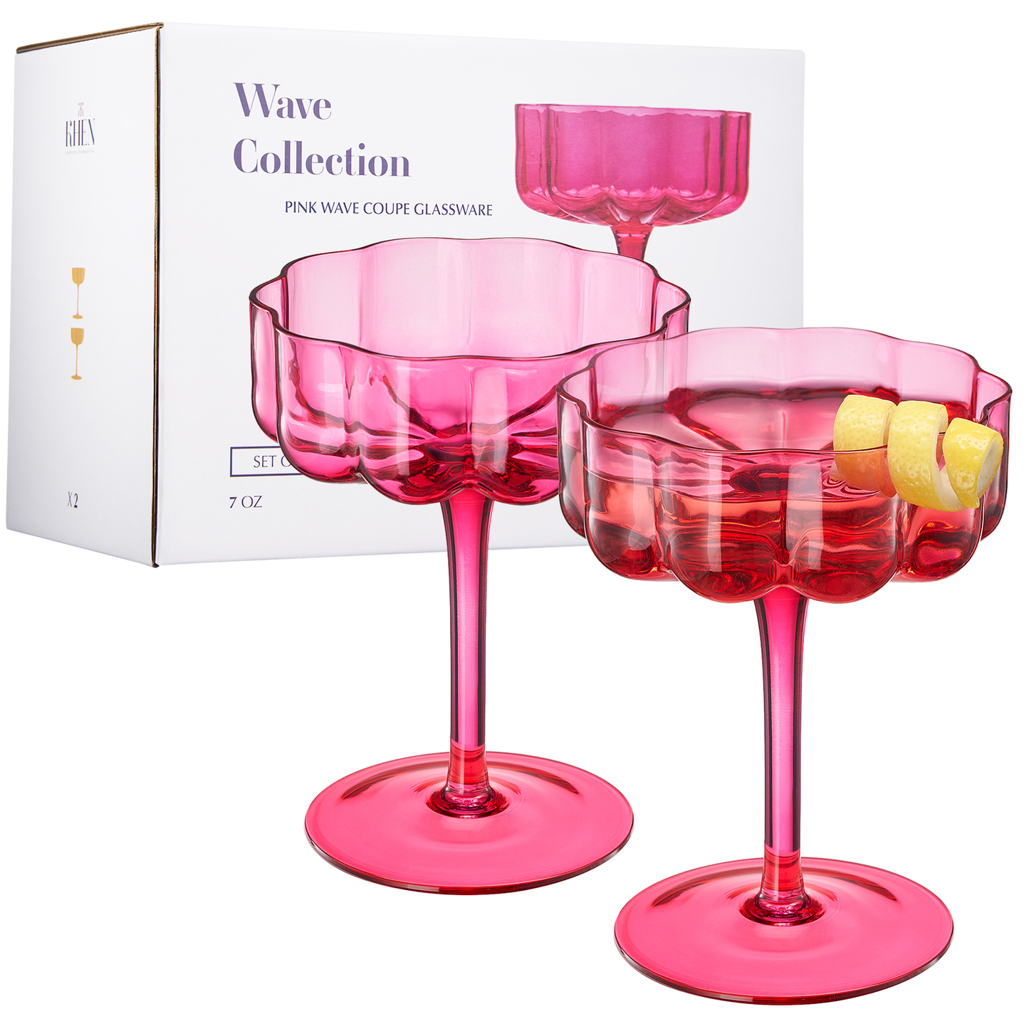 Flower Wave Pink Champagne Coupe Set of 2 | 7 OZ