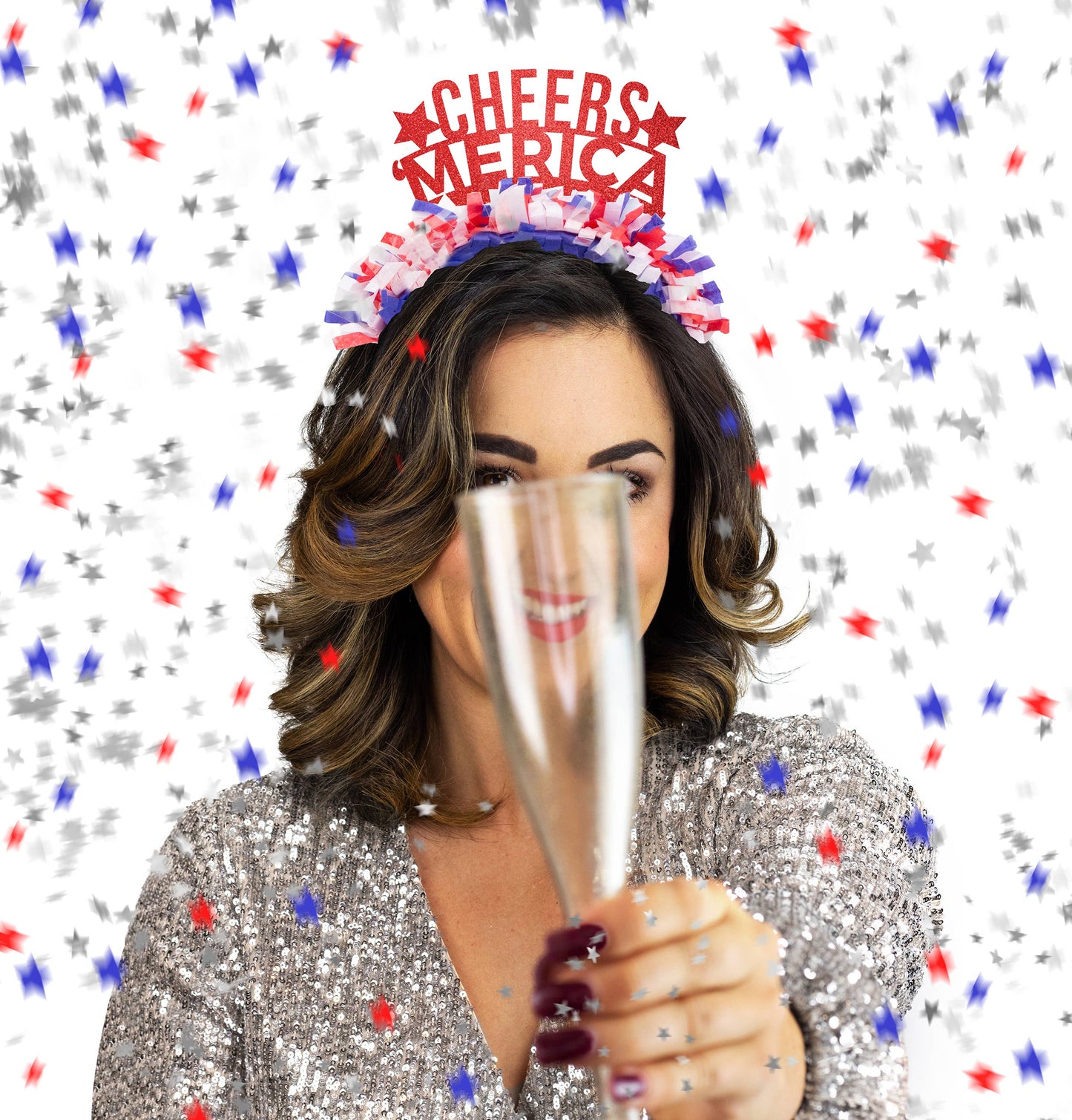Cheers 'Merica 4th of July Party Headband Decor: USA / Royal Blue Words