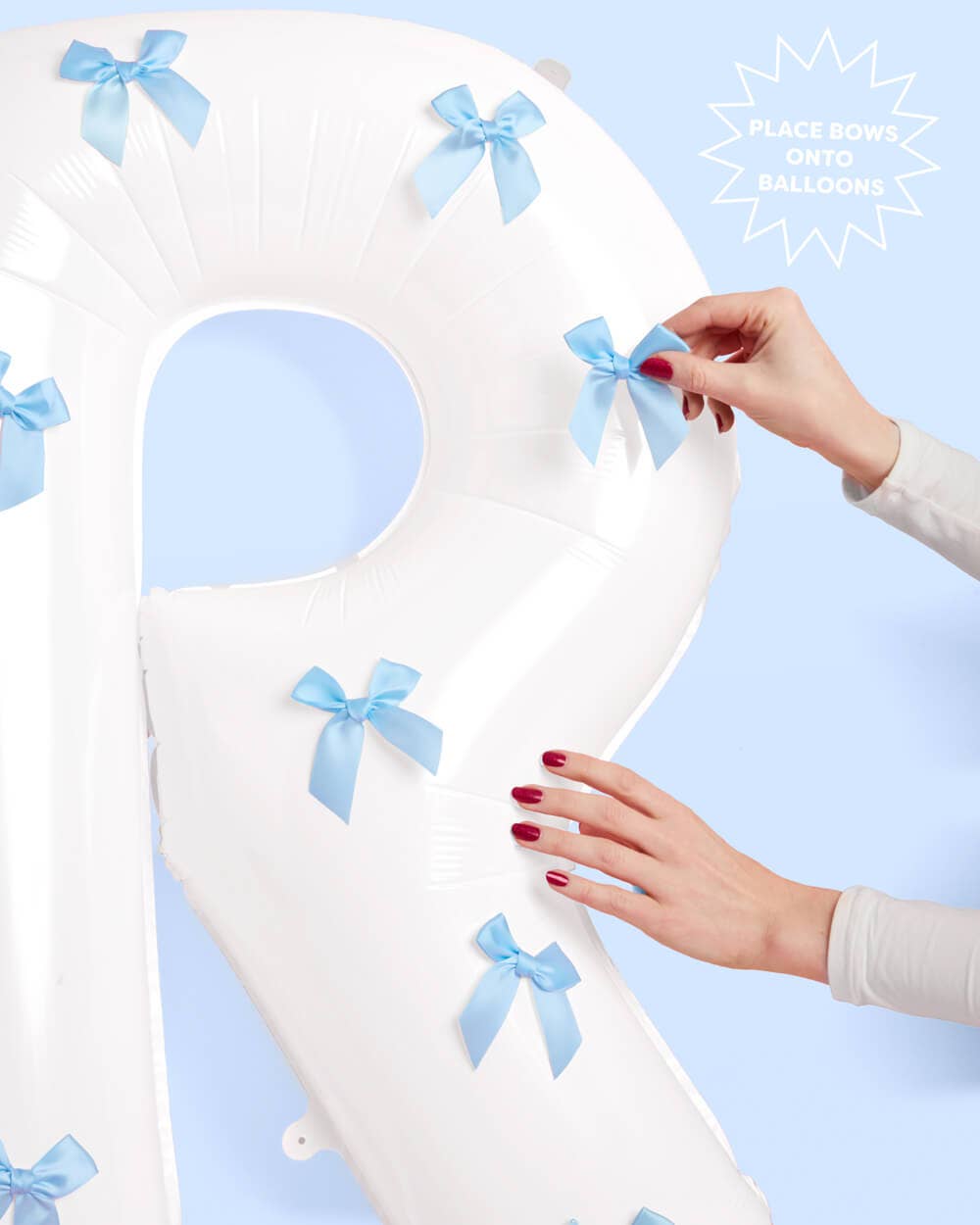 White Bride Balloons with Blue Bows | Bridal Party Decor