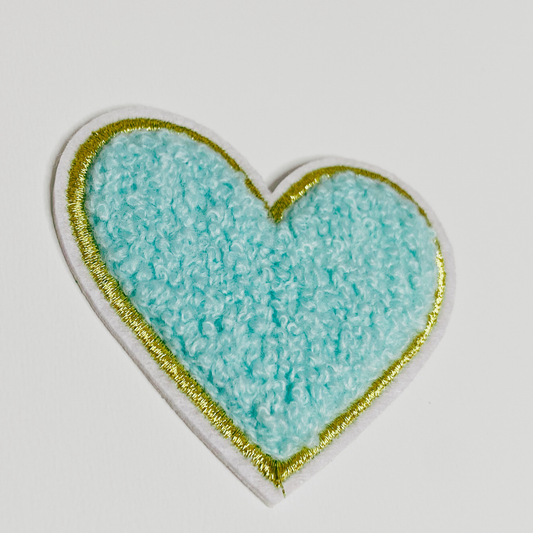 Small Chenille Heart Patch  - 2.5" x 2"  Pink, Teal or White hat patch: TEAL - 2" Chenille Patch