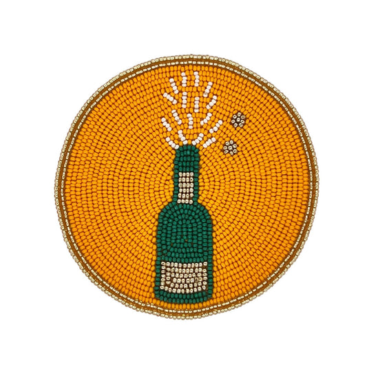 Pop the Champagne Bottle Beaded Coaster: Orange