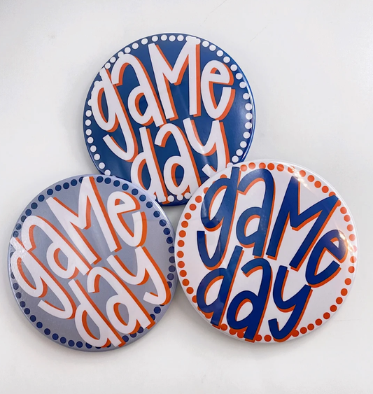 Navy & Orange Game Day Polka Dots Buttons | Game Day Pins: WHITE BACKGROUND
