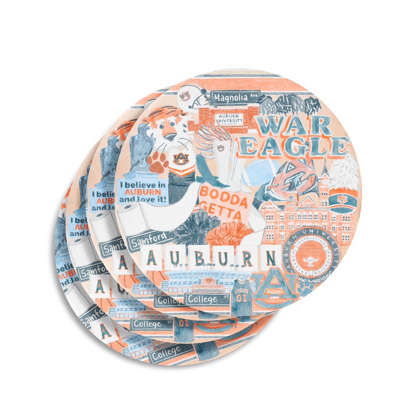 Ceramic Auburn University Coaster Pack